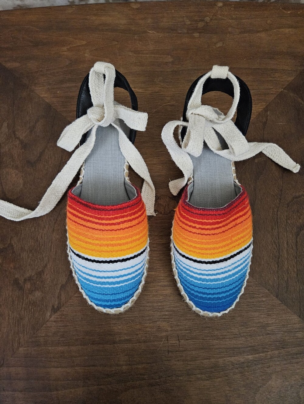 Women's Striped Espadrille Flats Shoes 7 Mexican Blanket Falsa Serape Lace Up - Picture 7 of 13